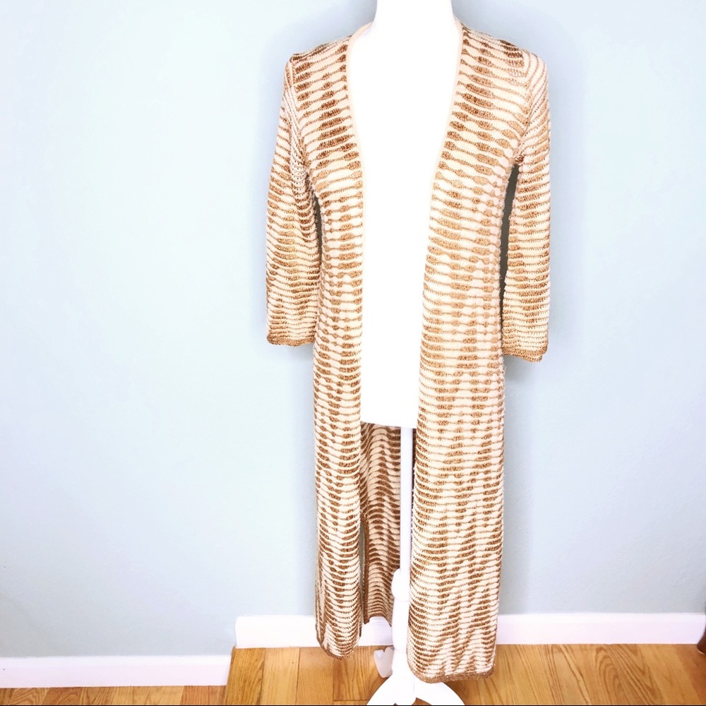 Calypso St. Barth Cream Gold long open cardigan - Picture 3 of 8